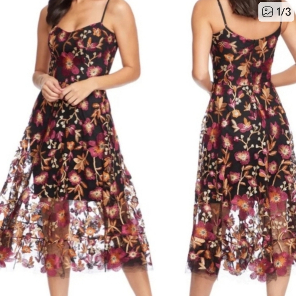 NWOT DRESS THE POPULATION UMA  FLORAL EMBROIDERED LACE DRESS,   SZ:SMALL